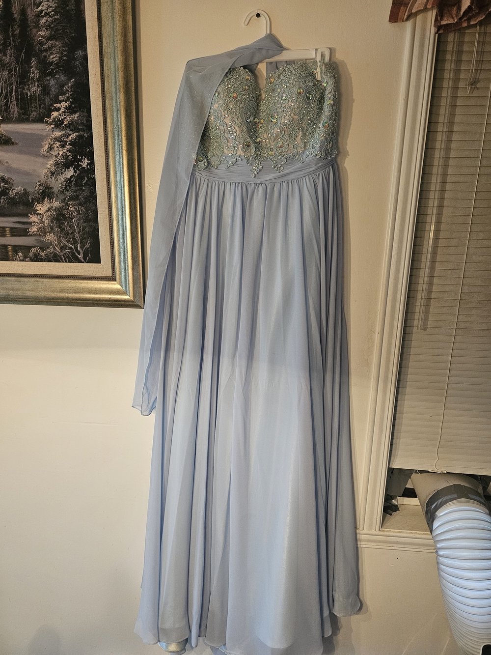 Elegant Strapless Light Blue Evening Gown with Embellished Bodice Prom Dress